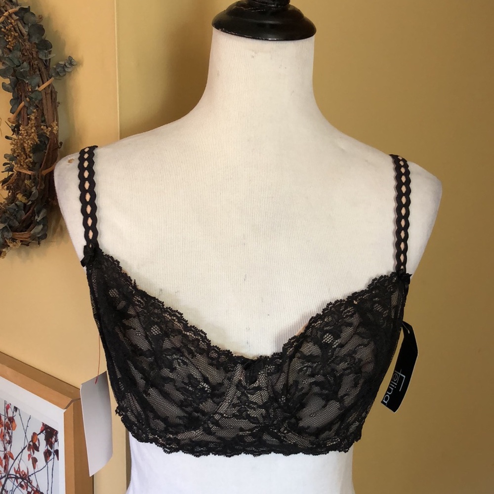 FELINA Size 38C HARLOW Lace Underwire Sexy Romantic Pretty Black & Nude $69 NEW